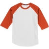 Custom Sport-Tek Youth Colorblock Raglan Jersey. White/Deep Orange