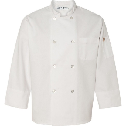 Custom Eight Pearl Button Chef Coat with Thermometer Pocket White