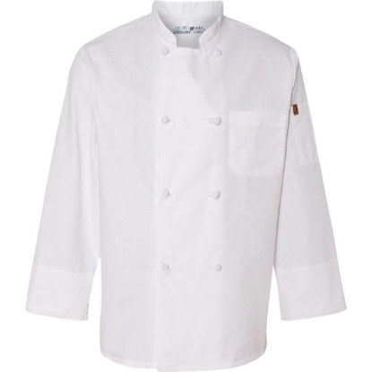 Custom Eight Knot Button Chef Coat with Thermometer Pocket White