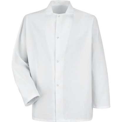 Custom Mens Gripper-Front Short Butcher Coat White