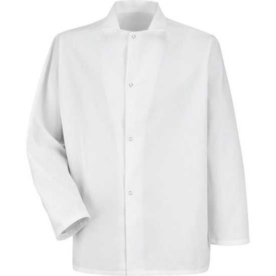 Custom Mens Gripper-Front Short Butcher Coat White