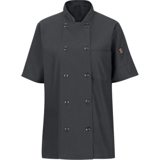 Custom Womens Mimix™ Short Sleeve Chef Coat with OilBlok Charcoal