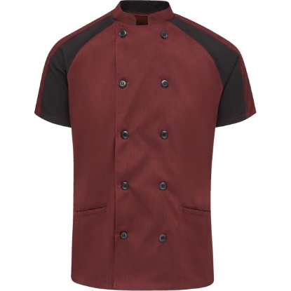 Custom Womens Airflow Raglan Chef Coat Merlot Heather/ Black Mesh