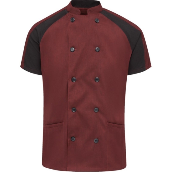Custom Womens Airflow Raglan Chef Coat Merlot Heather/ Black Mesh