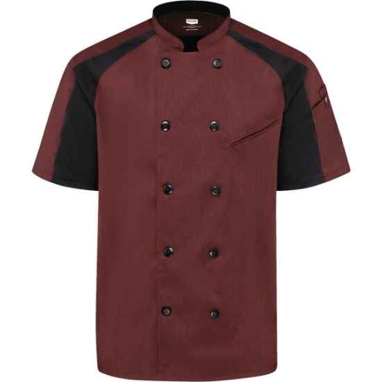 Custom Airflow Raglan Chef Coat Merlot Heather/ Black Mesh