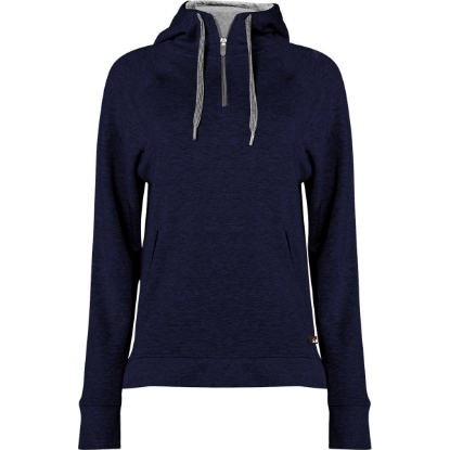 Custom Womens FitFlex French Terry Quarter-Zip Hooded Pullover Navy