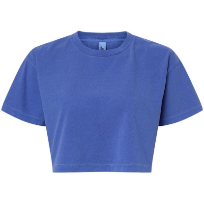 Custom Womens Garment-Dyed Heavyweight Cropped Tee Faded Lapis
