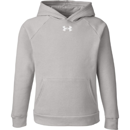 Custom Youth Rival Fleece Hooded Sweatshirt Mod Grey Light Heather/ White