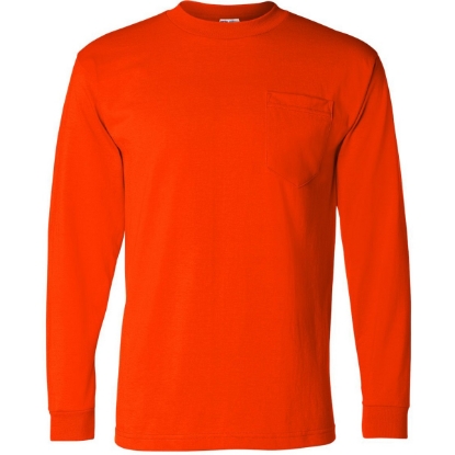 Custom Unisex USA-Made 50/50 Long Sleeve Pocket T-Shirt Safety Orange