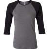 Custom Women’s 1X1 Baby Rib Raglan Three-Quarter Sleeve Tee Deep Heather/ Black