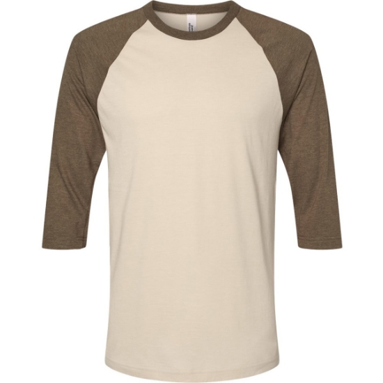 Custom Unisex CVC Three-Quarter Sleeve Tee Heather Bone/ Heather Army