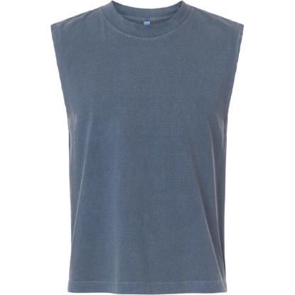 Custom Unisex Heavyweight Cotton Garment-Dyed Mid-Length Muscle Tee Faded Navy