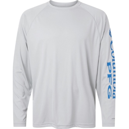 Custom Mens PFG Terminal Tackle™ Long Sleeve T-Shirt Cool Grey/ Vivid Blue