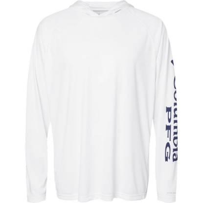 Custom Mens PFG Terminal Tackle™ Hooded Long Sleeve T-Shirt White/ Nightshade