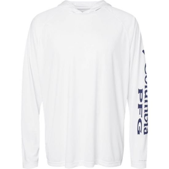 Custom Mens PFG Terminal Tackle™ Hooded Long Sleeve T-Shirt White/ Nightshade