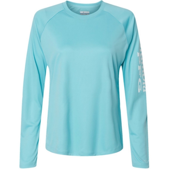 Custom Womens PFG Tidal Tee™ II Long Sleeve Clear Blue/ White