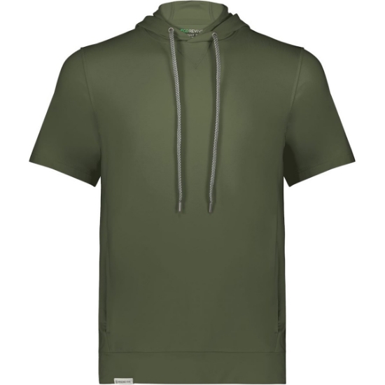 Custom Mens Eco Revive™ Ventura Soft Knit Short Sleeve Hooded Sweatshirt Olive