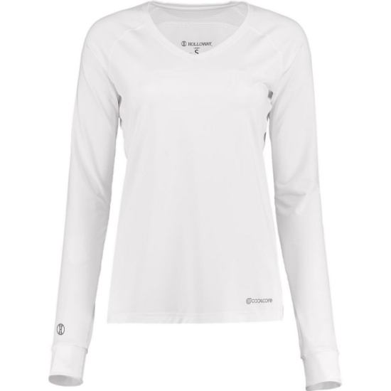 Custom Womens Electrify CoolCore® Long Sleeve V-Neck T-Shirt White