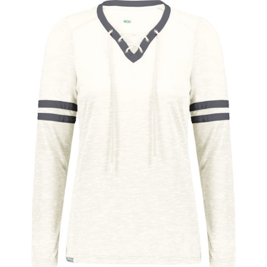 Custom Womens Eco Revive™ Monterey Long Sleeve V-Neck T-Shirt Birch Heather/ Athletic Heather