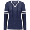Custom Womens Eco Revive™ Monterey Long Sleeve V-Neck T-Shirt Navy Heather/ White