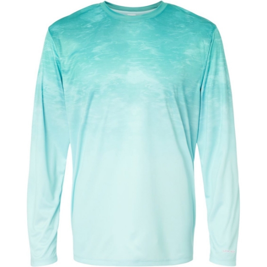 Custom Unisex Montauk Oceanic Fade Performance Long Sleeve T-Shirt Aqua Fade