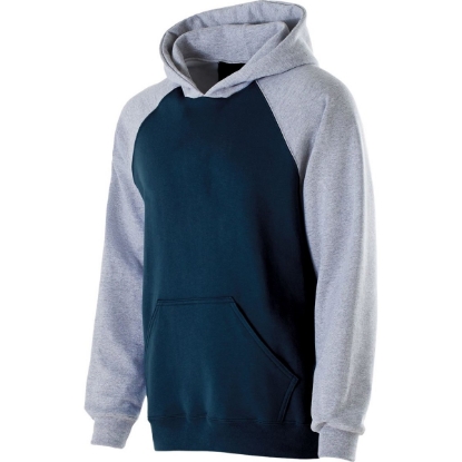 Custom Youth Cotton/Poly Fleece Banner Hooded Sweatshirt Navy/ Athletic Heather