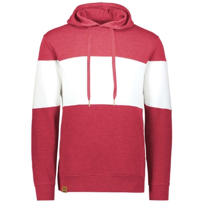 Custom Mens All-American Fleece Colorblocked Hooded Sweatshirt Scarlet Heather/ White