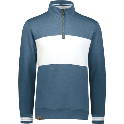 Custom Mens All-American Fleece Colorblocked Quarter-Zip Sweatshirt Storm Heather/ White