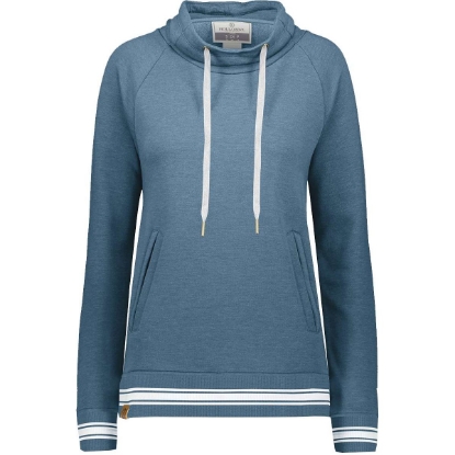 Custom Womens All-American Fleece Funnel Neck Sweatshirt Storm Heather/ White