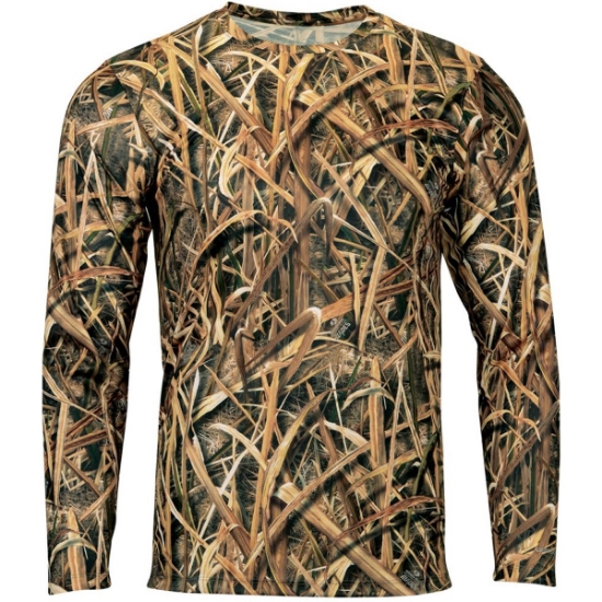 Custom Mens Oxford Performance Camo Print Long Sleeve T-Shirt Shadow Grass