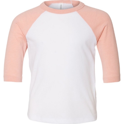 Custom Toddler Three-Quarter Sleeve Baseball Tee White/ Heather Peach