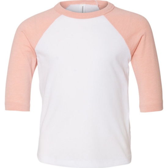 Custom Toddler Three-Quarter Sleeve Baseball Tee White/ Heather Peach