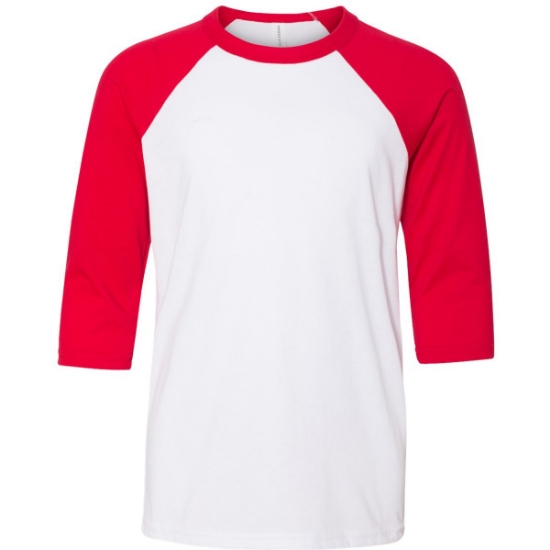 Custom Youth Three-Quarter Sleeve Baseball Tee White/ Red