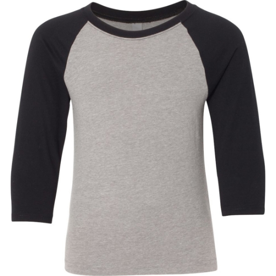 Custom Youth CVC Three-Quarter Sleeve Raglan T-Shirt Black Sleeves/ Dark Heather Grey Body
