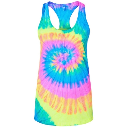 Custom Womens Tie-Dyed Racerback Tank Top Neon Rainbow