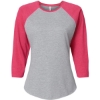 Custom Womens Baseball Fine Jersey Three-Quarter Sleeve Tee Vintage Heather/ Vintage Hot Pink
