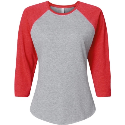 Custom Womens Baseball Fine Jersey Three-Quarter Sleeve Tee Vintage Heather/ Vintage Red
