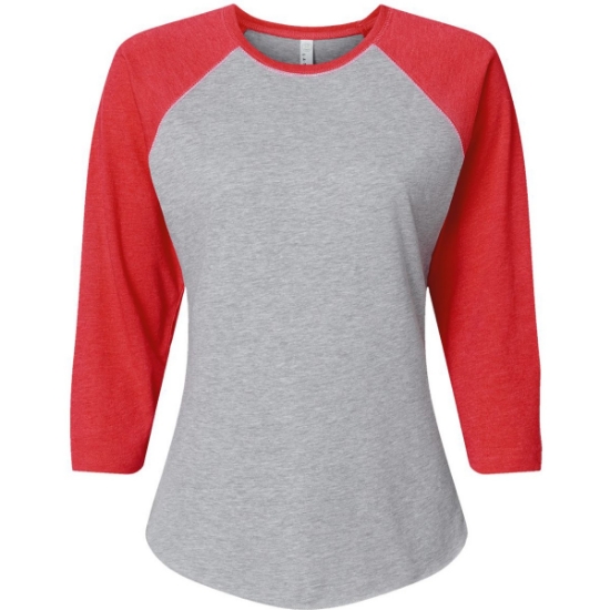 Custom Womens Baseball Fine Jersey Three-Quarter Sleeve Tee Vintage Heather/ Vintage Red
