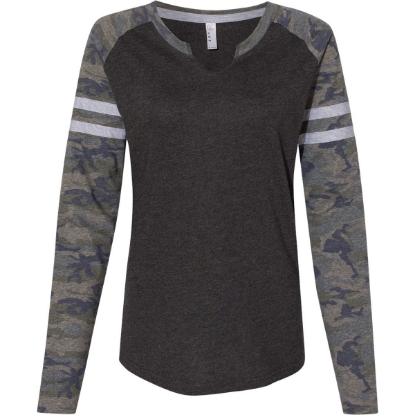 Custom Womens Fine Jersey Mash Up Long Sleeve T-Shirt Vintage Smoke/ Vintage Camo