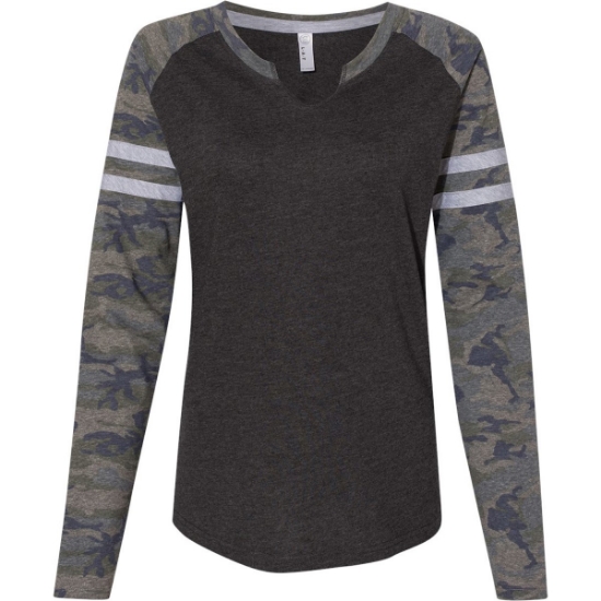 Custom Womens Fine Jersey Mash Up Long Sleeve T-Shirt Vintage Smoke/ Vintage Camo