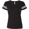 Custom Womens Football V-Neck Fine Jersey Tee Black Solid/ White