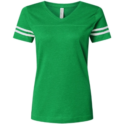 Custom Womens Football V-Neck Fine Jersey Tee Vintage Green/ White