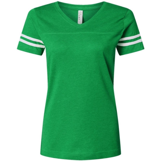 Custom Womens Football V-Neck Fine Jersey Tee Vintage Green/ White