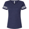 Custom Womens Football V-Neck Fine Jersey Tee Vintage True Navy/ Blended White