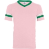 Custom V-Neck Jersey with Striped Sleeves Light Pink/ Kelly/ White