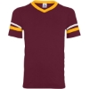 Custom V-Neck Jersey with Striped Sleeves Maroon/ Gold/ White
