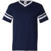 Custom V-Neck Jersey with Striped Sleeves Navy/ White