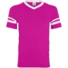 Custom V-Neck Jersey with Striped Sleeves Power Pink/ White
