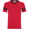 Custom V-Neck Jersey with Striped Sleeves Red/ Black