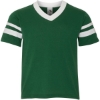 Custom Youth V-Neck Jersey with Striped Sleeves Dark Green/ White